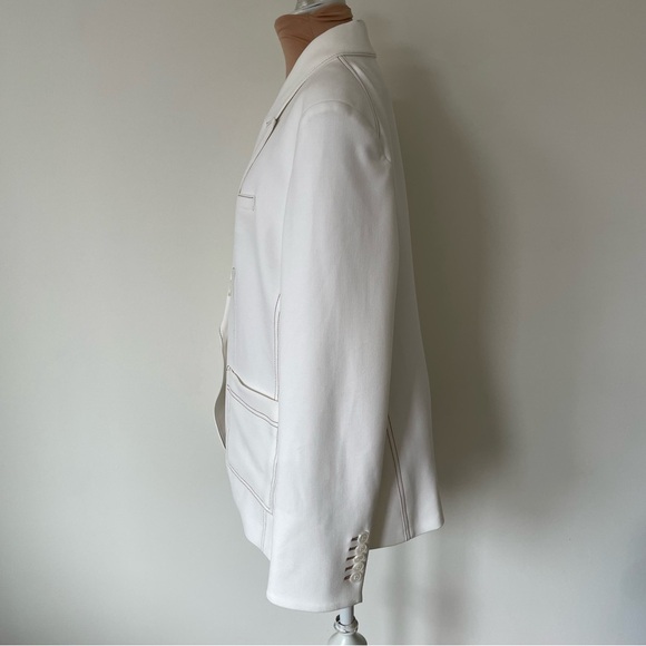 VERONICA BEARD Cosmo Dickey Off White Brown Contrast Topstitching Jacket Size 16 - Picture 5 of 14